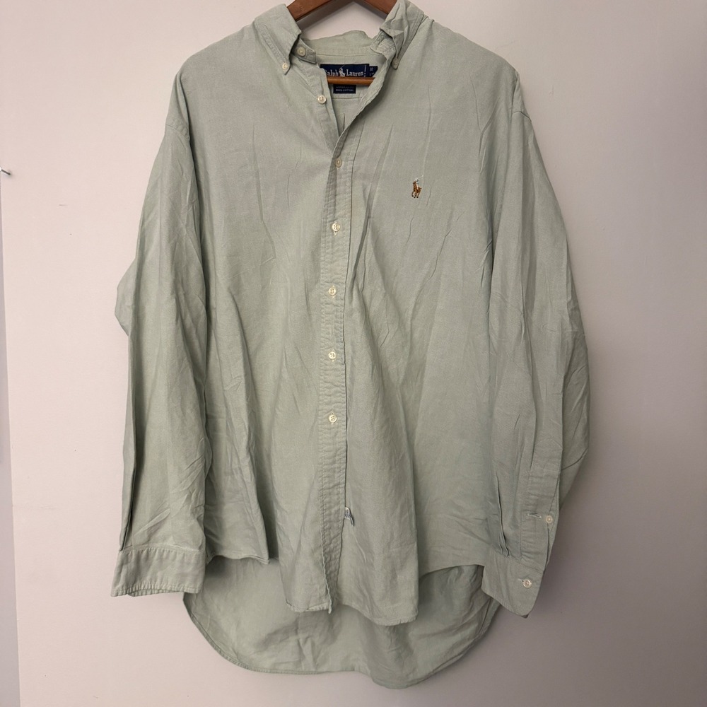 Polo Ralph Lauren Yarmouth Shirt Mens 17 35 Sage Green Cotton Button Down L XL